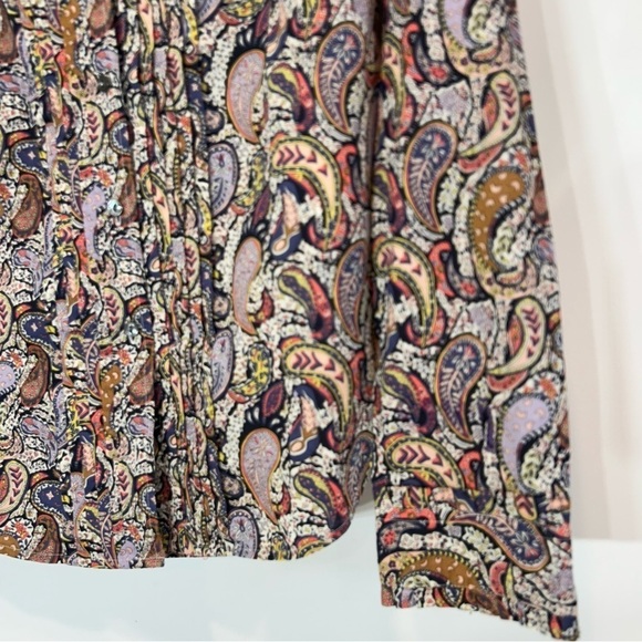 J. Crew Art Fabric Popover Top Paisley Cotton Band Collar Boho button down shirt - Picture 7 of 8